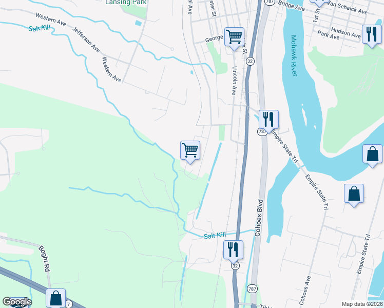 map of restaurants, bars, coffee shops, grocery stores, and more near 292 Central Avenue in Cohoes