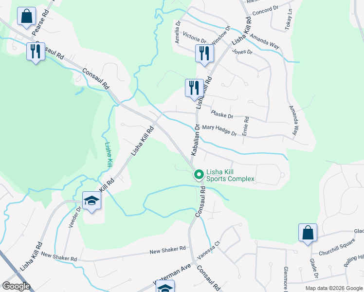 map of restaurants, bars, coffee shops, grocery stores, and more near 309 Consaul Road in Albany