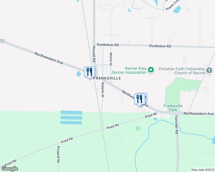 map of restaurants, bars, coffee shops, grocery stores, and more near 3127 Roberts Street in Caledonia
