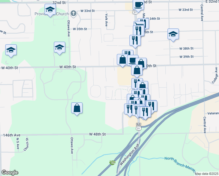 map of restaurants, bars, coffee shops, grocery stores, and more near 302 Skylark Court in Holland