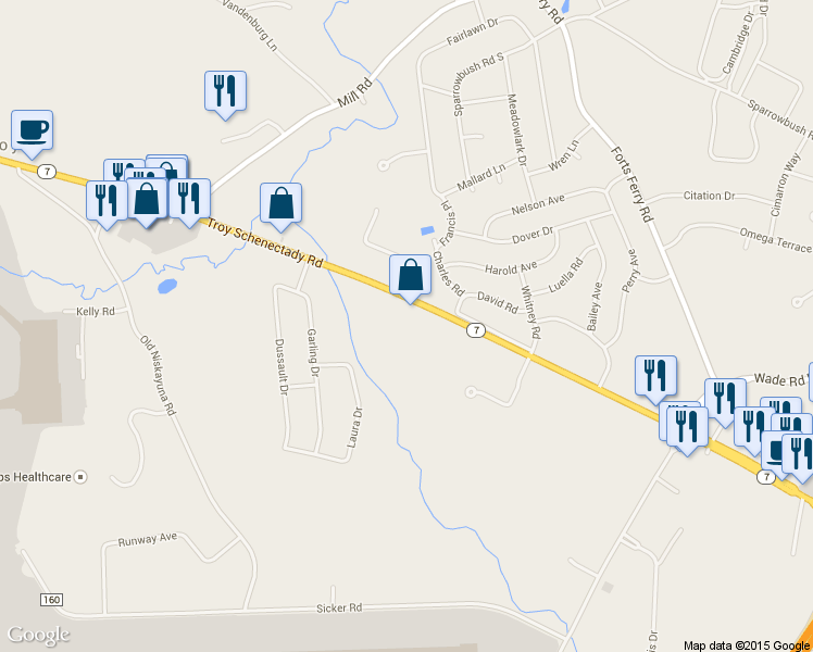 map of restaurants, bars, coffee shops, grocery stores, and more near 836 Troy Schenectady Road in Latham