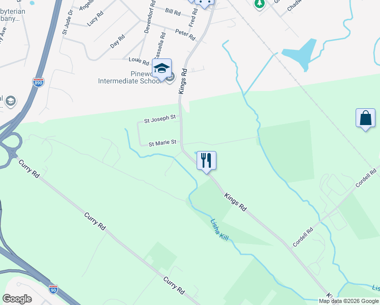 map of restaurants, bars, coffee shops, grocery stores, and more near 1000 Kings Road in Schenectady