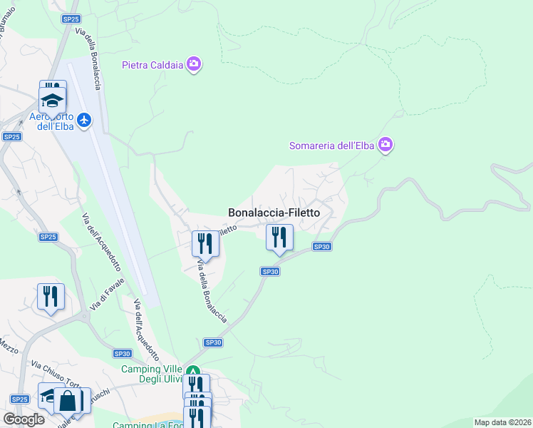 map of restaurants, bars, coffee shops, grocery stores, and more near 391 Via Filetto in Bonalaccia-filetto