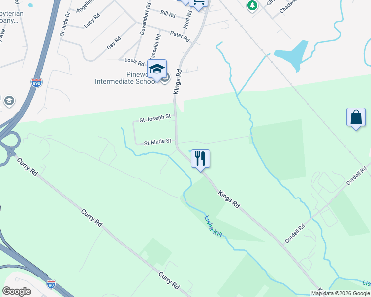 map of restaurants, bars, coffee shops, grocery stores, and more near 1000 Kings Road in Schenectady