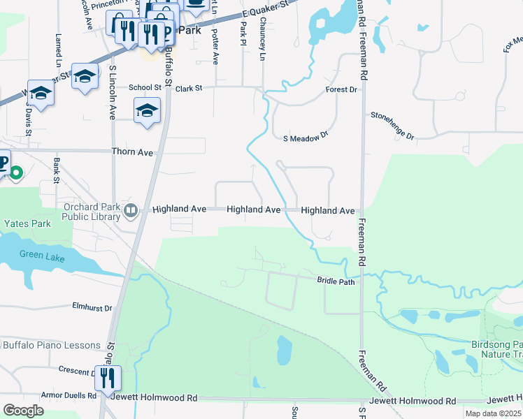 map of restaurants, bars, coffee shops, grocery stores, and more near Highland Avenue in Erie County