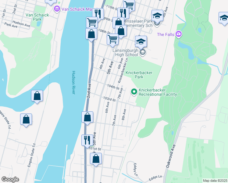 map of restaurants, bars, coffee shops, grocery stores, and more near 182 6th Avenue in Troy