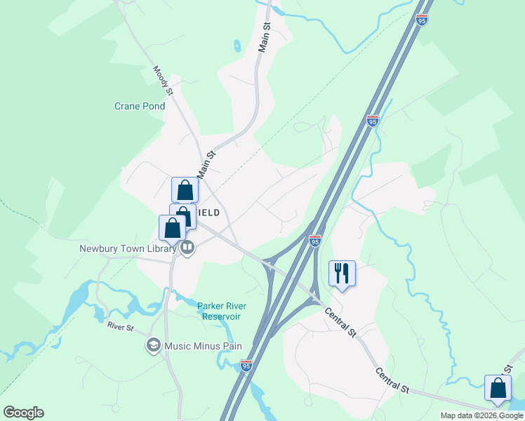 map of restaurants, bars, coffee shops, grocery stores, and more near 2 Johnson Lane in Newbury