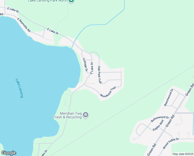 map of restaurants, bars, coffee shops, grocery stores, and more near 6082 Greenleaf Street in Meridian charter Township