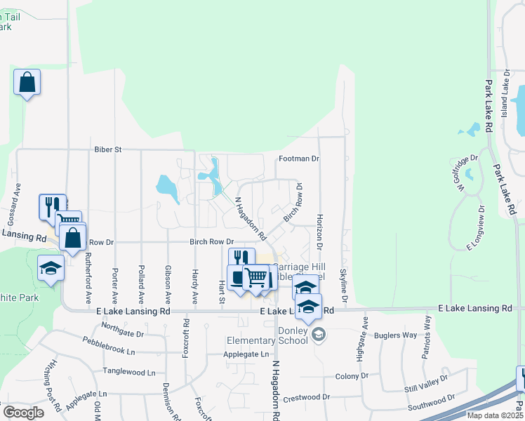 map of restaurants, bars, coffee shops, grocery stores, and more near in Meridian charter Township