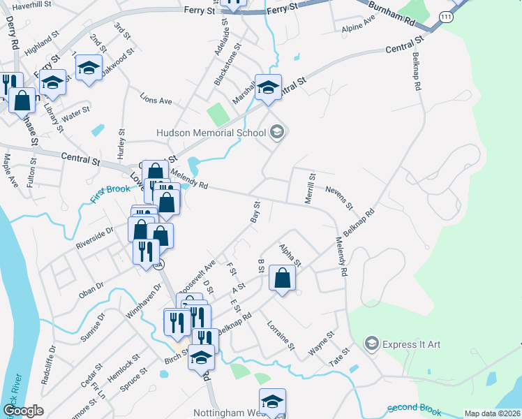 map of restaurants, bars, coffee shops, grocery stores, and more near 31 Roosevelt Avenue in Hudson