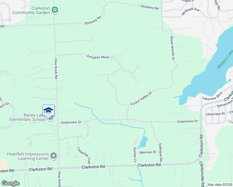 map of restaurants, bars, coffee shops, grocery stores, and more near 5204 Forest Valley Drive in Clarkston