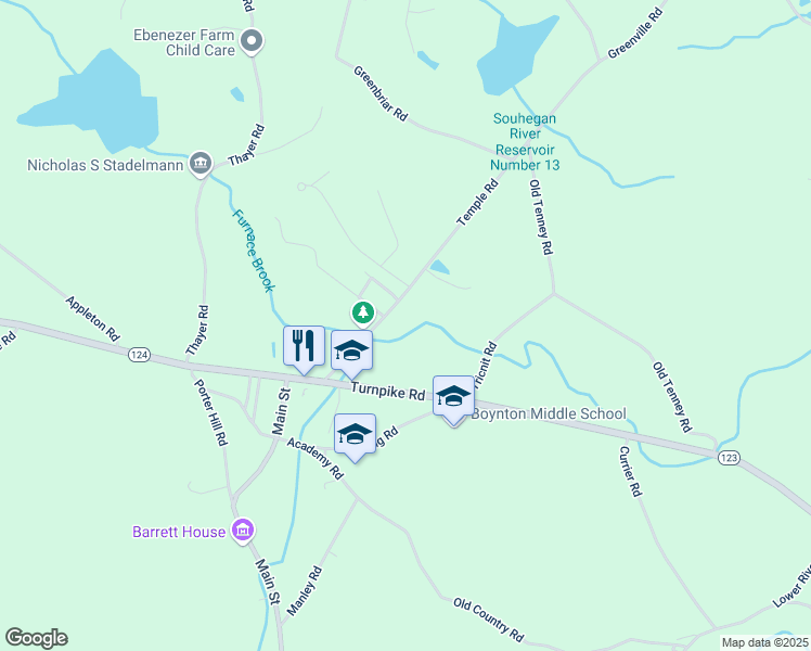 map of restaurants, bars, coffee shops, grocery stores, and more near 10 Tricnit Road in New Ipswich