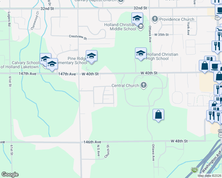 map of restaurants, bars, coffee shops, grocery stores, and more near 571 Brookstone Street in Holland