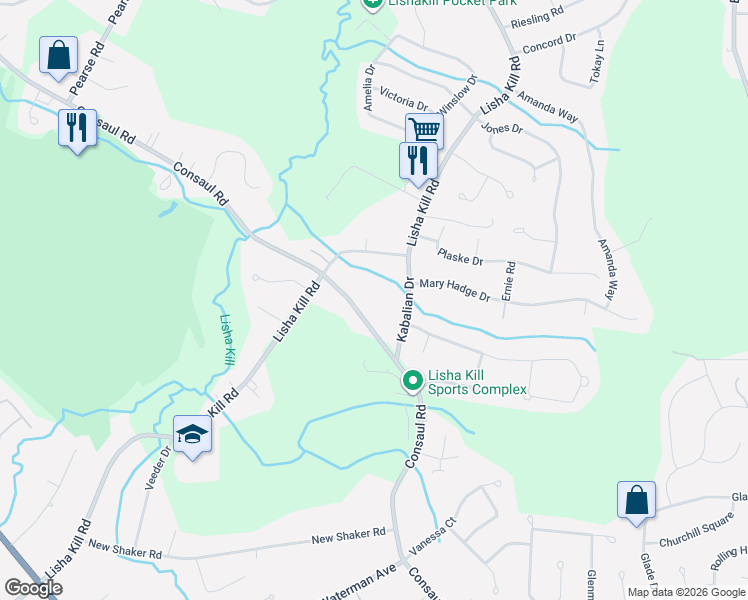 map of restaurants, bars, coffee shops, grocery stores, and more near 319 Consaul Road in Albany