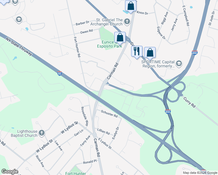 map of restaurants, bars, coffee shops, grocery stores, and more near 3160 Marra Lane in Schenectady