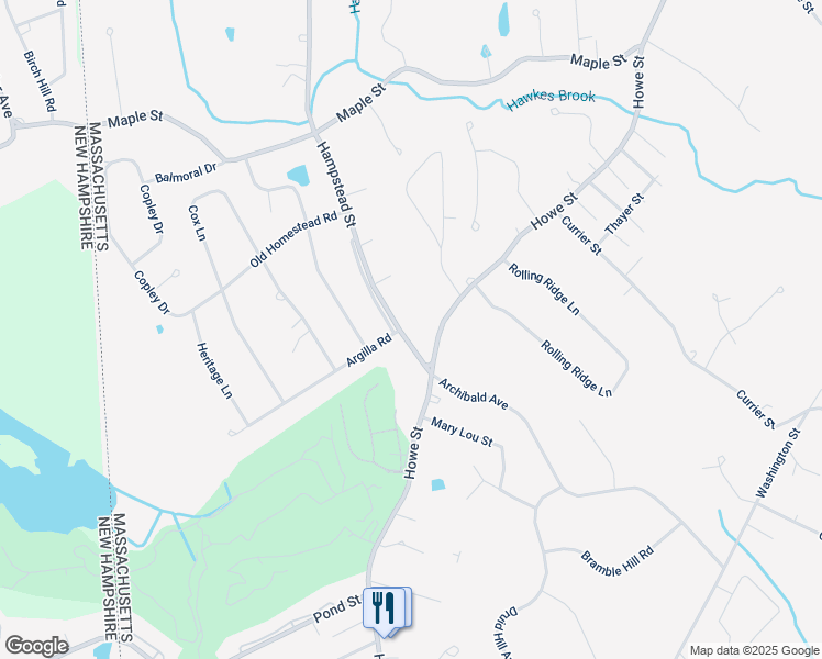 map of restaurants, bars, coffee shops, grocery stores, and more near 11 Hampstead Street in Methuen