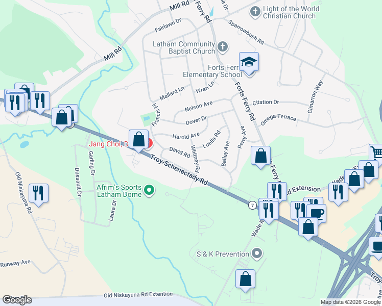 map of restaurants, bars, coffee shops, grocery stores, and more near 15 Harold Avenue in Latham