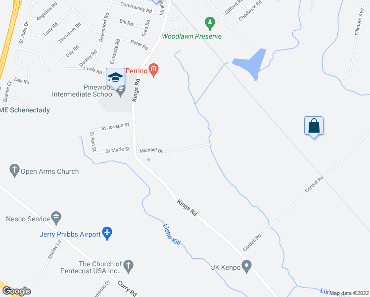 map of restaurants, bars, coffee shops, grocery stores, and more near 22 Michael Drive in Schenectady