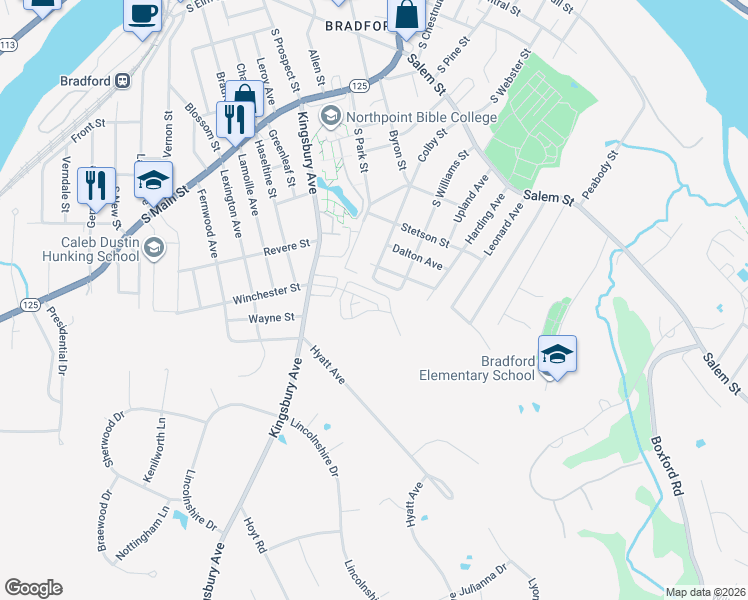 map of restaurants, bars, coffee shops, grocery stores, and more near 73 Den Worth Bell Circle in Haverhill