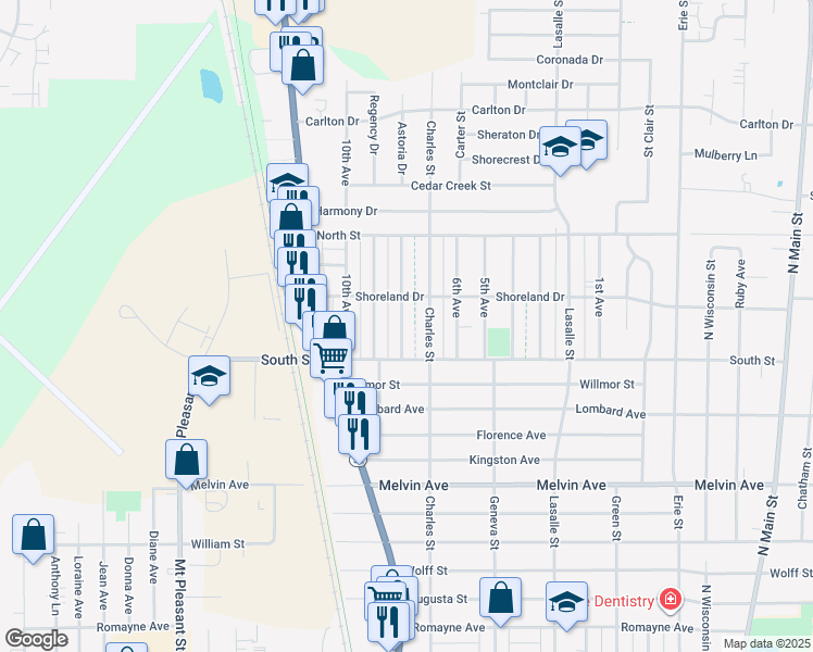 map of restaurants, bars, coffee shops, grocery stores, and more near 3345 8th Avenue in Racine