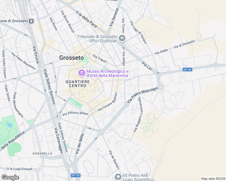 map of restaurants, bars, coffee shops, grocery stores, and more near 16 Viale Vittorio Fossombroni in Grosseto