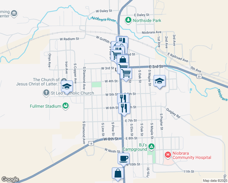 map of restaurants, bars, coffee shops, grocery stores, and more near 400-498 CanAm Highway in Lusk