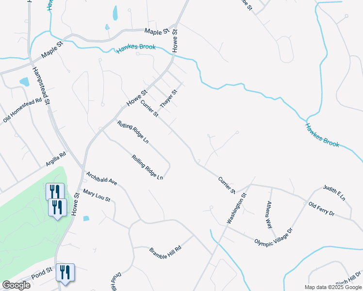 map of restaurants, bars, coffee shops, grocery stores, and more near 63A Currier Street in Methuen