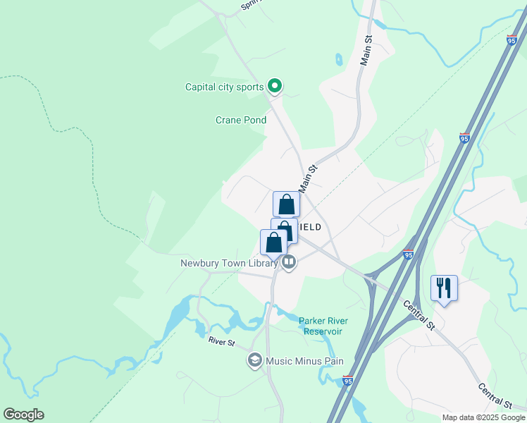 map of restaurants, bars, coffee shops, grocery stores, and more near 3 Oak Terrace in Newbury