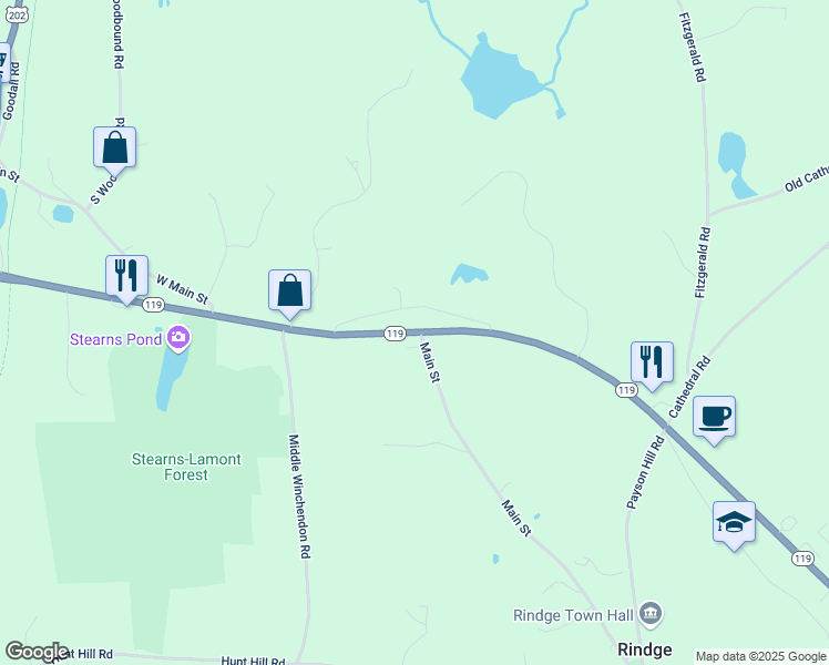 map of restaurants, bars, coffee shops, grocery stores, and more near 334 Main Street in Rindge