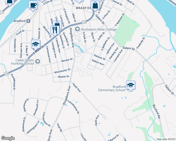map of restaurants, bars, coffee shops, grocery stores, and more near 73 Den Worth Bell Circle in Haverhill
