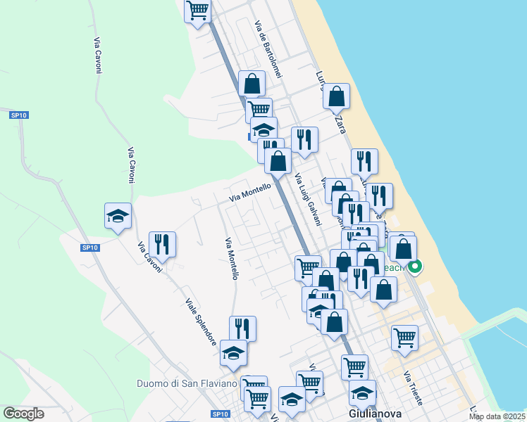map of restaurants, bars, coffee shops, grocery stores, and more near 16 Via Monte Santo in Giulianova