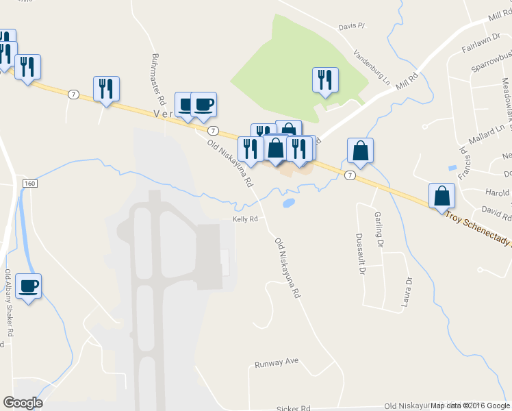 map of restaurants, bars, coffee shops, grocery stores, and more near 496 Old Niskayuna Road in Latham