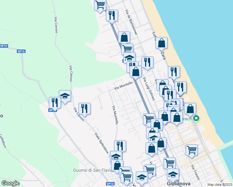 map of restaurants, bars, coffee shops, grocery stores, and more near 39 Via Montello in Giulianova