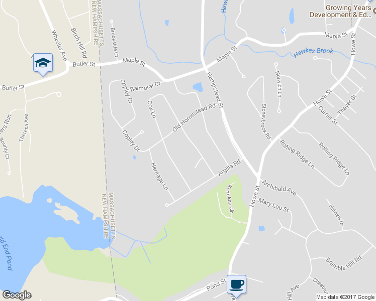 map of restaurants, bars, coffee shops, grocery stores, and more near 6 Cox Lane in Methuen
