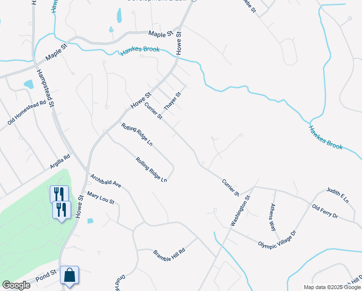 map of restaurants, bars, coffee shops, grocery stores, and more near 63A Currier Street in Methuen
