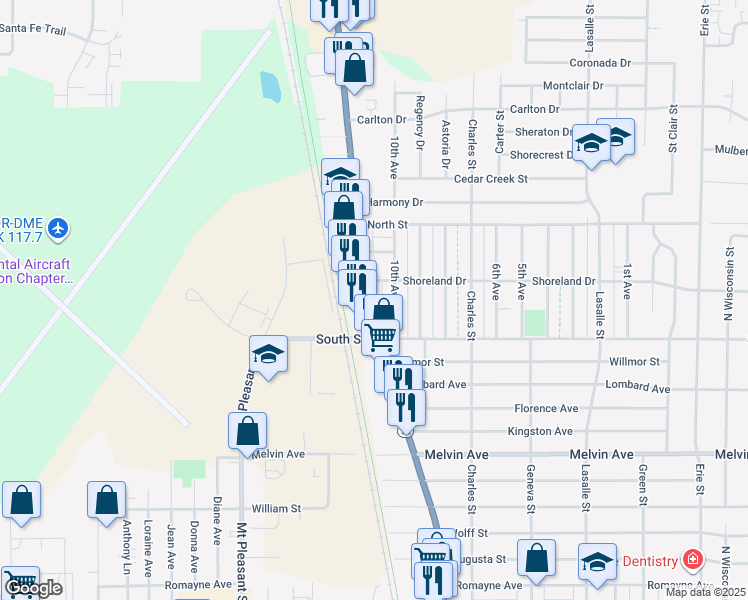 map of restaurants, bars, coffee shops, grocery stores, and more near 3343 Douglas Avenue in Racine