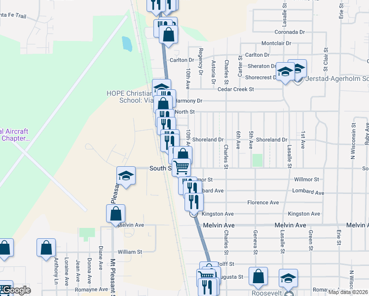 map of restaurants, bars, coffee shops, grocery stores, and more near 3343 Douglas Avenue in Racine