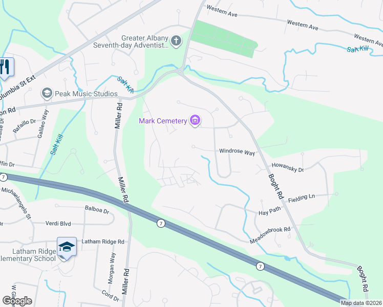 map of restaurants, bars, coffee shops, grocery stores, and more near 22 Windrose Way in Watervliet