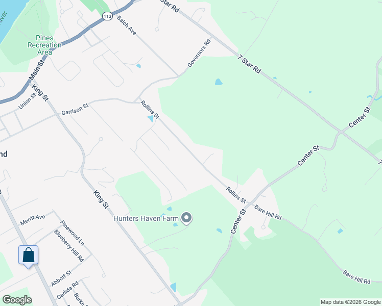 map of restaurants, bars, coffee shops, grocery stores, and more near Rollins Street in Groveland