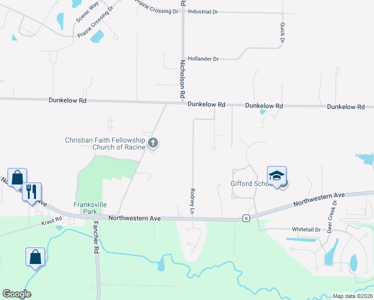 map of restaurants, bars, coffee shops, grocery stores, and more near 3252 Rodney Ln in Racine