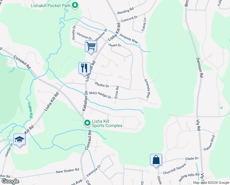 map of restaurants, bars, coffee shops, grocery stores, and more near 3 Ernie Road in Schenectady