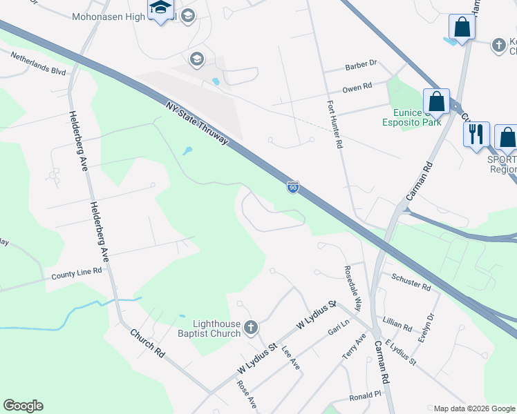 map of restaurants, bars, coffee shops, grocery stores, and more near 22 Montery Road in Schenectady