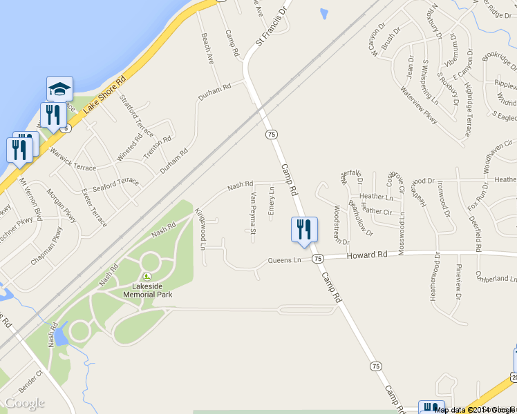 map of restaurants, bars, coffee shops, grocery stores, and more near 4571 Van Peyma Street in Hamburg