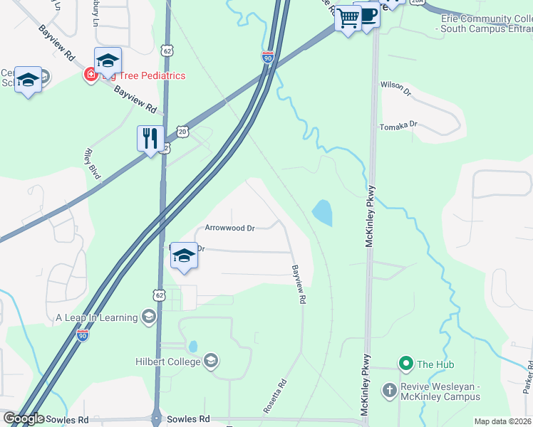 map of restaurants, bars, coffee shops, grocery stores, and more near 4755 Bayview Road in Hamburg
