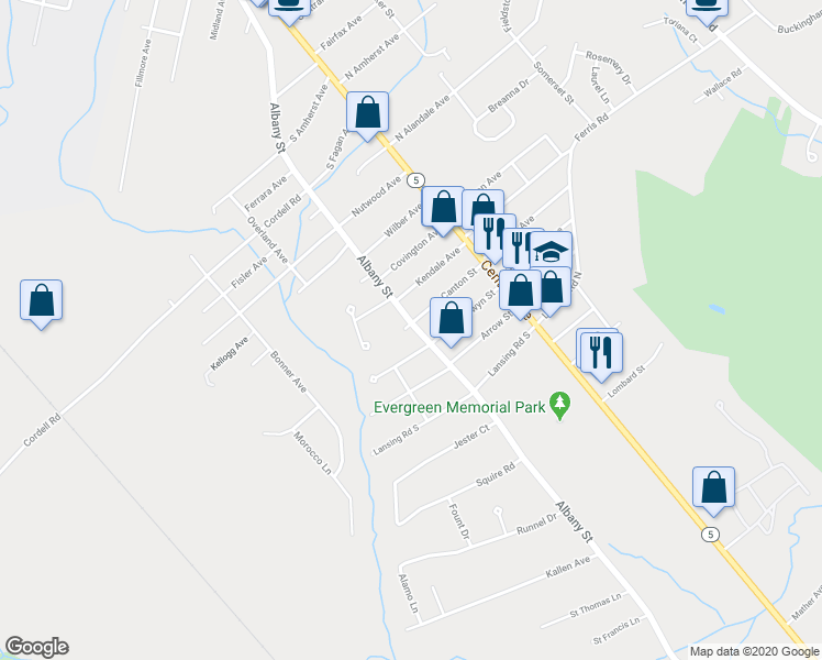 map of restaurants, bars, coffee shops, grocery stores, and more near 3960 Albany Street in Schenectady