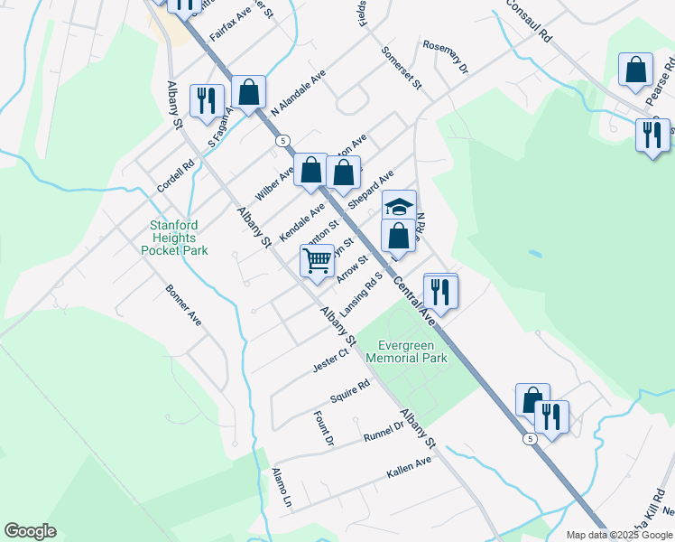 map of restaurants, bars, coffee shops, grocery stores, and more near 17 Arrow Street in Schenectady