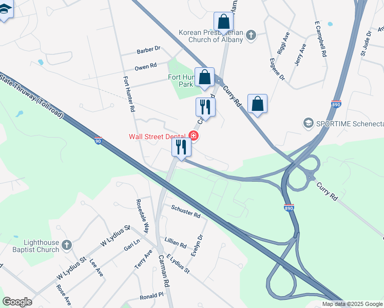 map of restaurants, bars, coffee shops, grocery stores, and more near 3160 Marra Lane in Schenectady