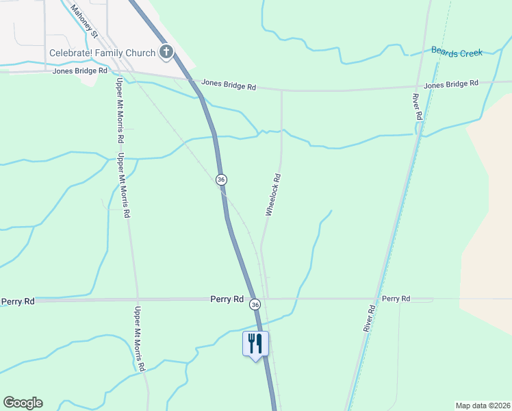 map of restaurants, bars, coffee shops, grocery stores, and more near 5270 Wheelock Road in Mount Morris