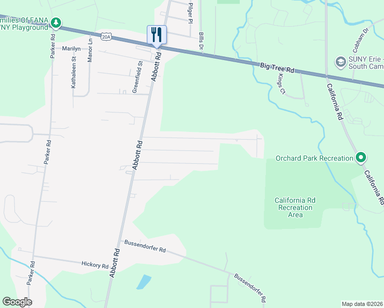 map of restaurants, bars, coffee shops, grocery stores, and more near 38 Middlesex Road in Orchard Park