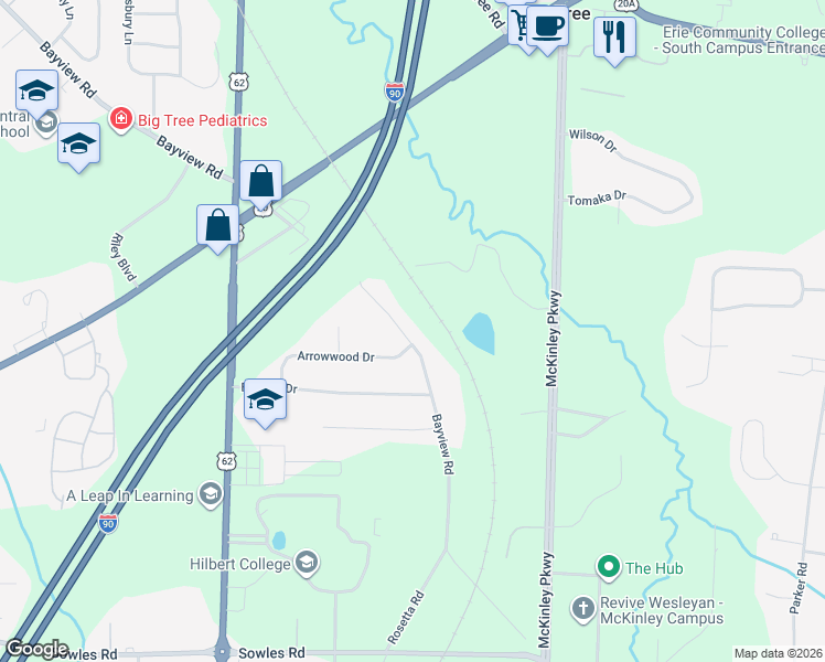map of restaurants, bars, coffee shops, grocery stores, and more near 4755 Bayview Rd in Hamburg